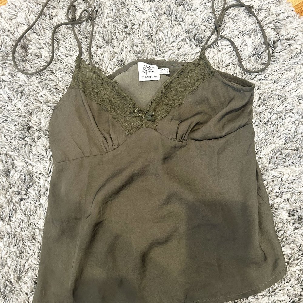 Princess Polly Satin Silky Olive Green Top